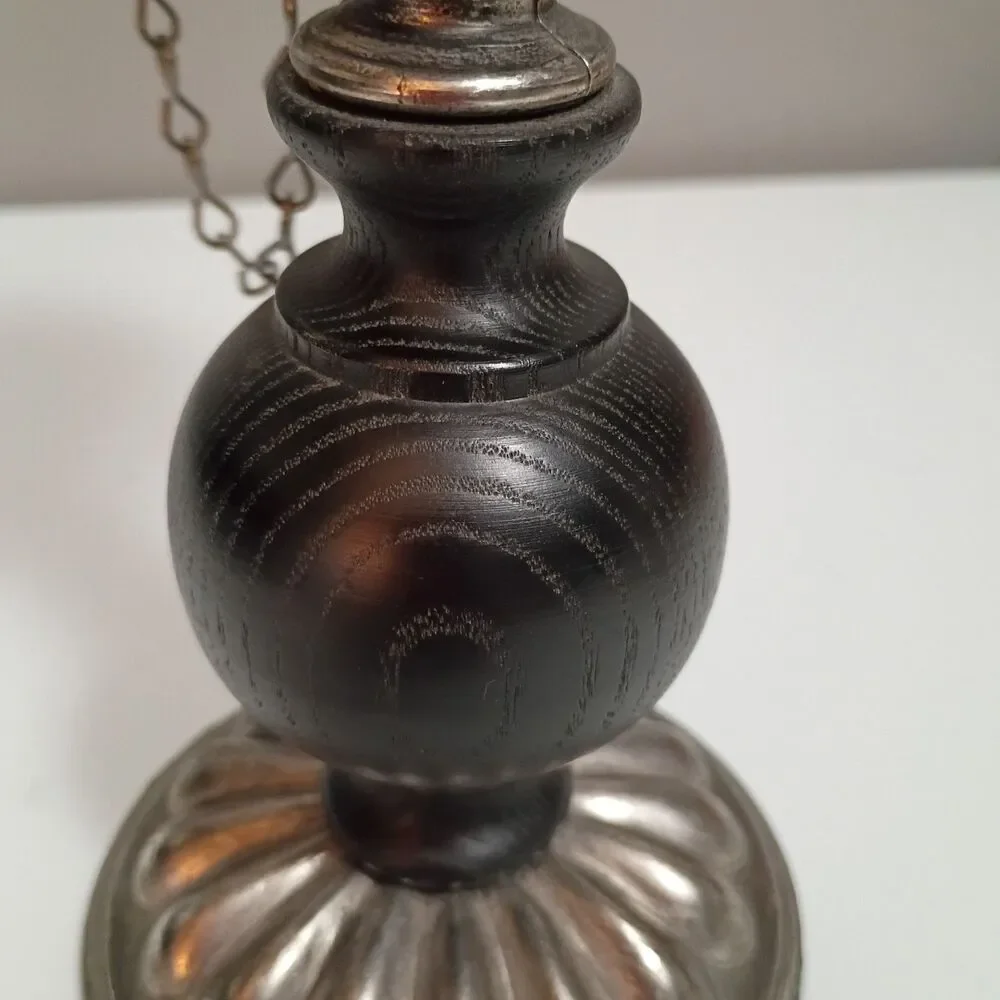 Vintage Dilly Antique Metal Finish Wood Pillar Candle Holder Attached Snuffer